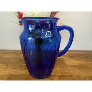 Rare Vintage Hazel‎ Atlas Royal Lace Cobalt Blue Pitcher 64 Oz Depression Glass